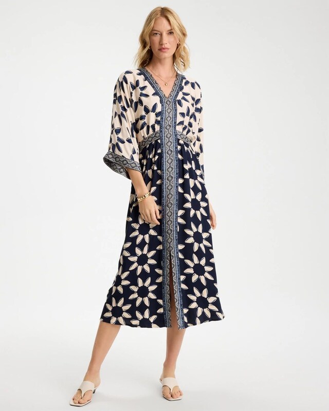 Faux Satin Contrast Floral Dress - image 1